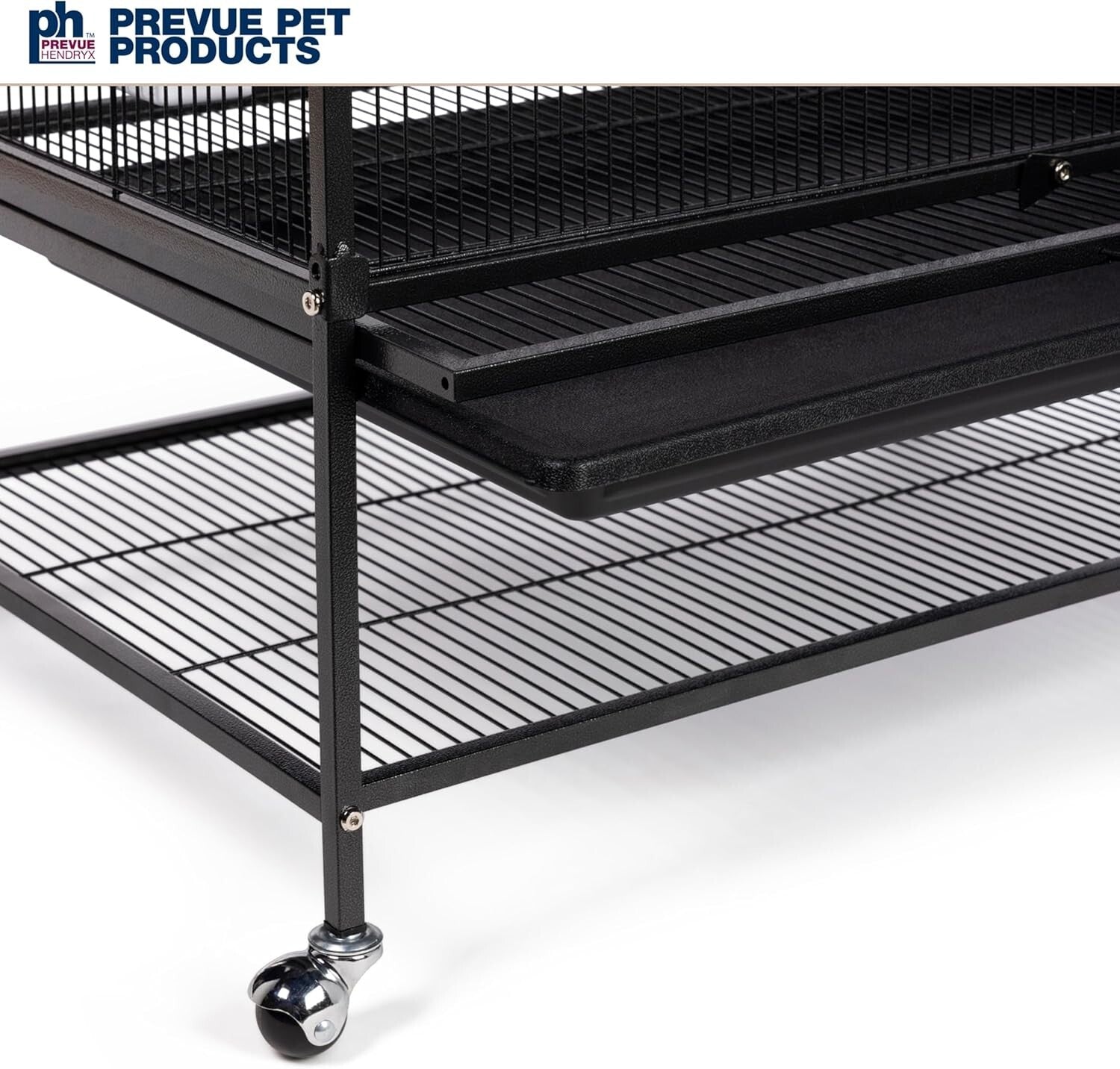 Large Wrought Iron Birdcage, 31"L x 20.5"W x 53"H with Storage & Rolling Casters