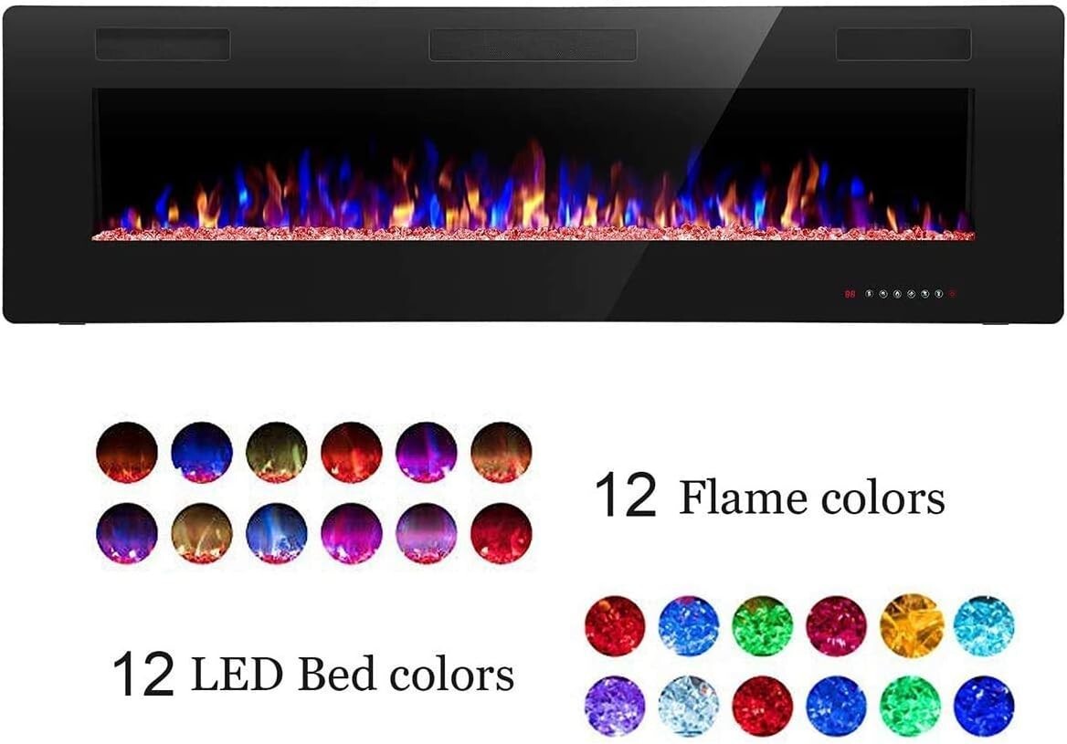 Energy Efficient 60" Electric Fireplace - Wall Mount with Adjustable Brightness