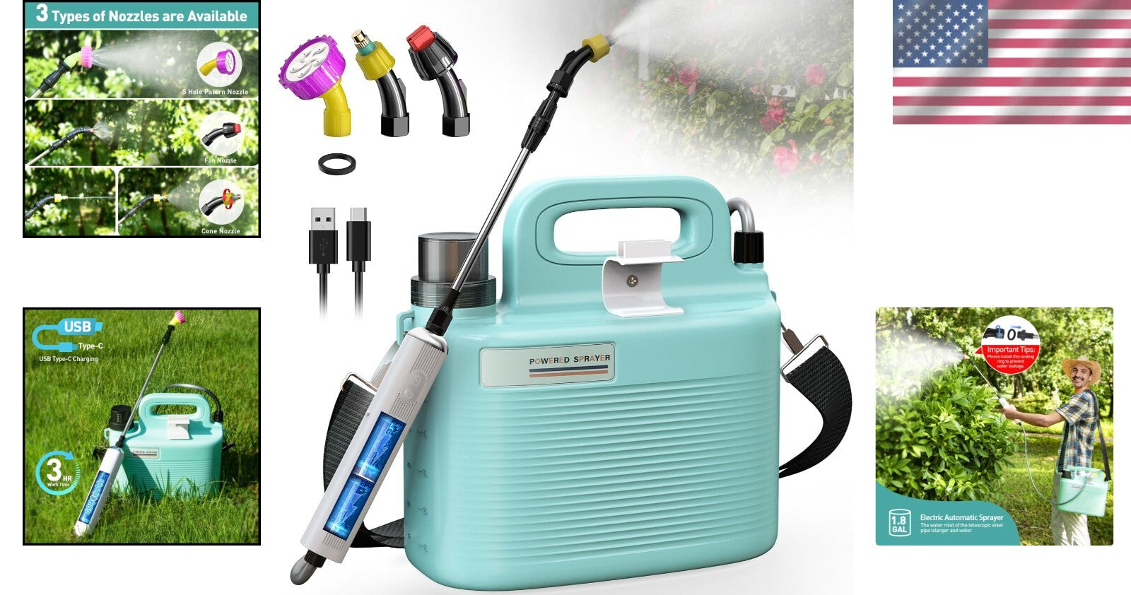 Lightweight 1.8 Gallon Portable Lawn Sprayer - Eco-Friendly Solution for Weeding