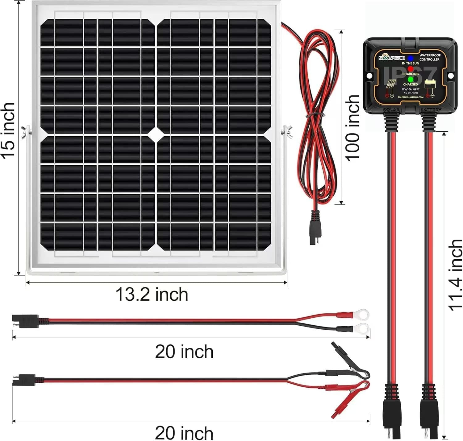 Durable 20W Solar Panel Trickle Charger + Adjustable Bracket for Outdoor Use