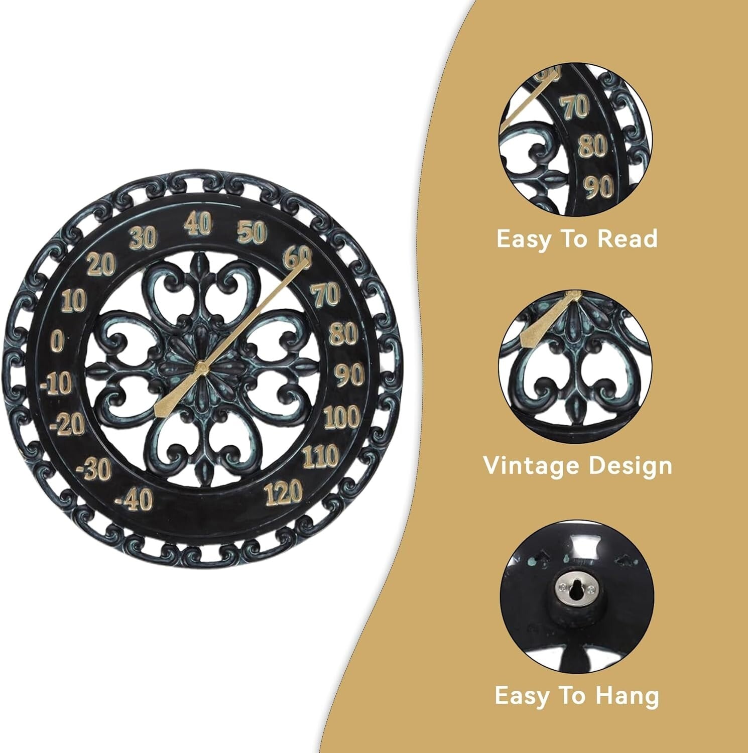 Large 13-Inch Black Wall Thermometer with Retro Design - Ideal Gift for Home