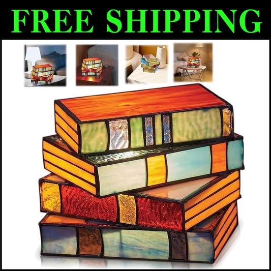 Rechargeable Stained Glass Book Lamp - Vintage Tiffany-Style Nightlight