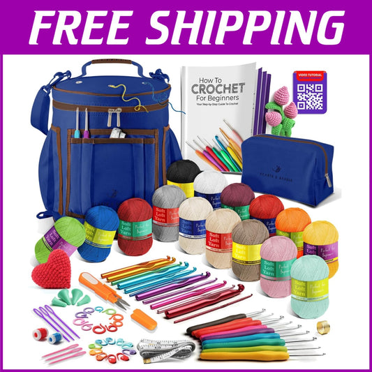 Beginner-Friendly Crochet Kit with Yarn, Hooks, and Crochet Bag for All Ages