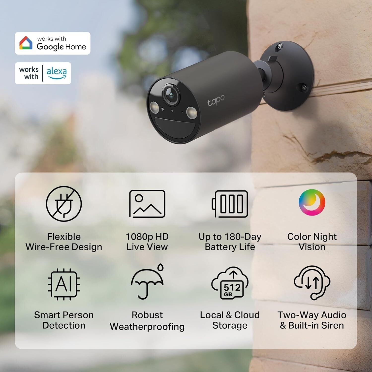 1080P Wireless Outdoor Security Camera with 180-Day Battery Life & Night Vision