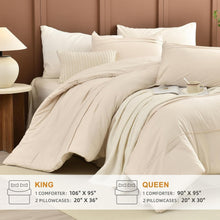 Load image into Gallery viewer, Wheat Color 3PC King Comforter Set - Soft, Lightweight &amp; Durable Cotton Bedding