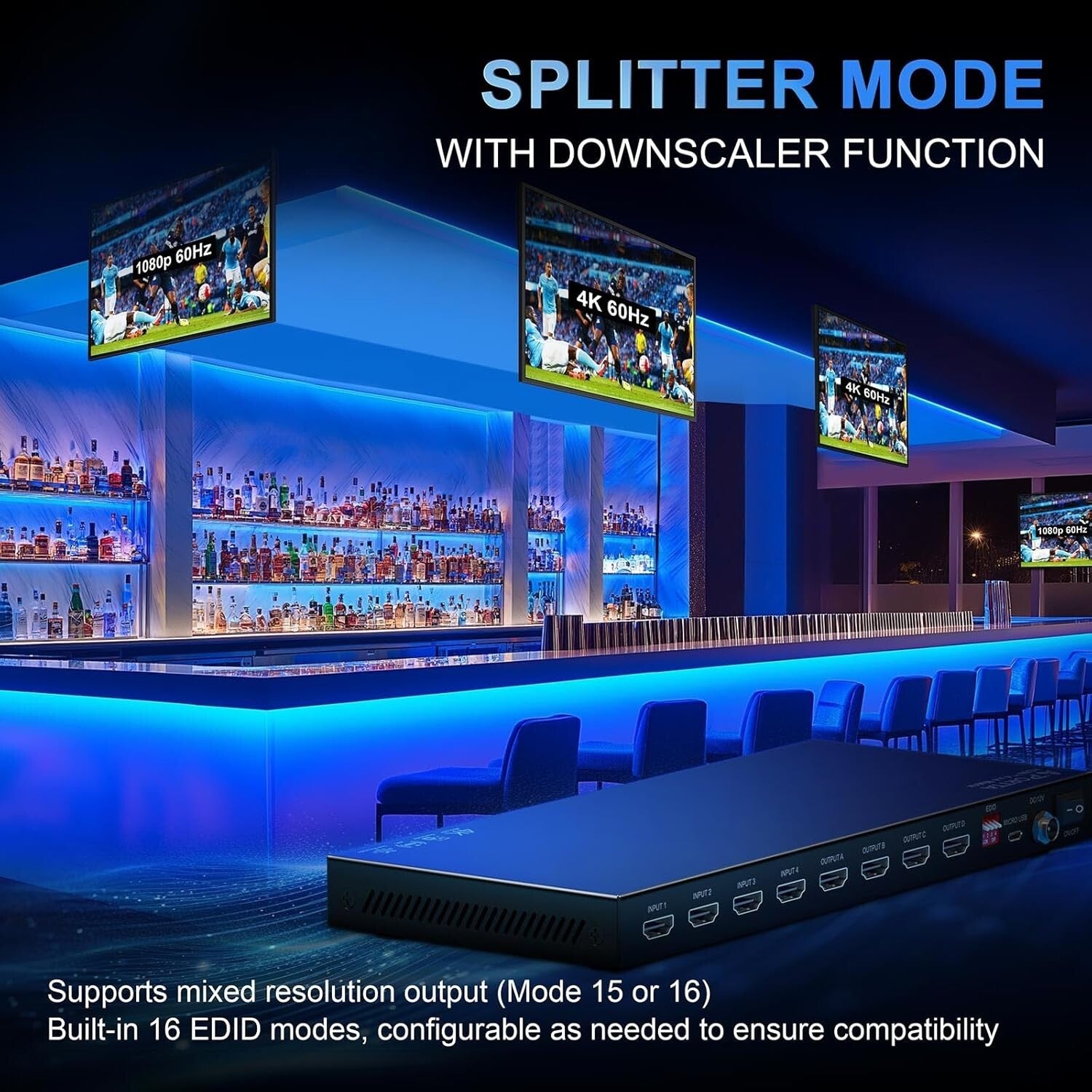 4x4 HDMI Matrix Switcher 4K 60Hz with Audio Extractor & Remote Control