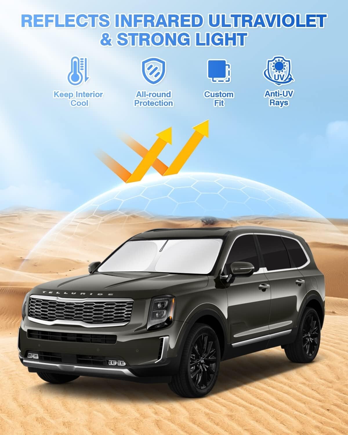 2020-2025 Kia Telluride Foldable Windshield Sun Shade - Effective Heat Defense