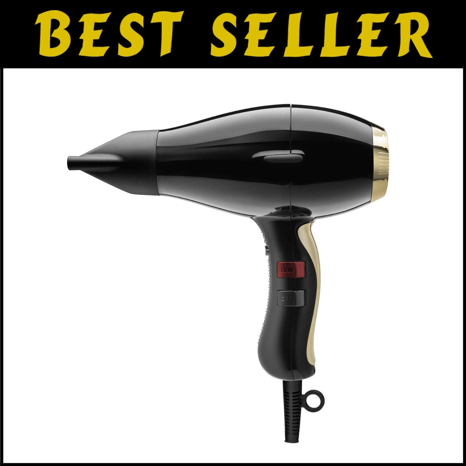 Professional 2000W Ionic Hair Dryer with 2 Attachments - Black & Gold Style
