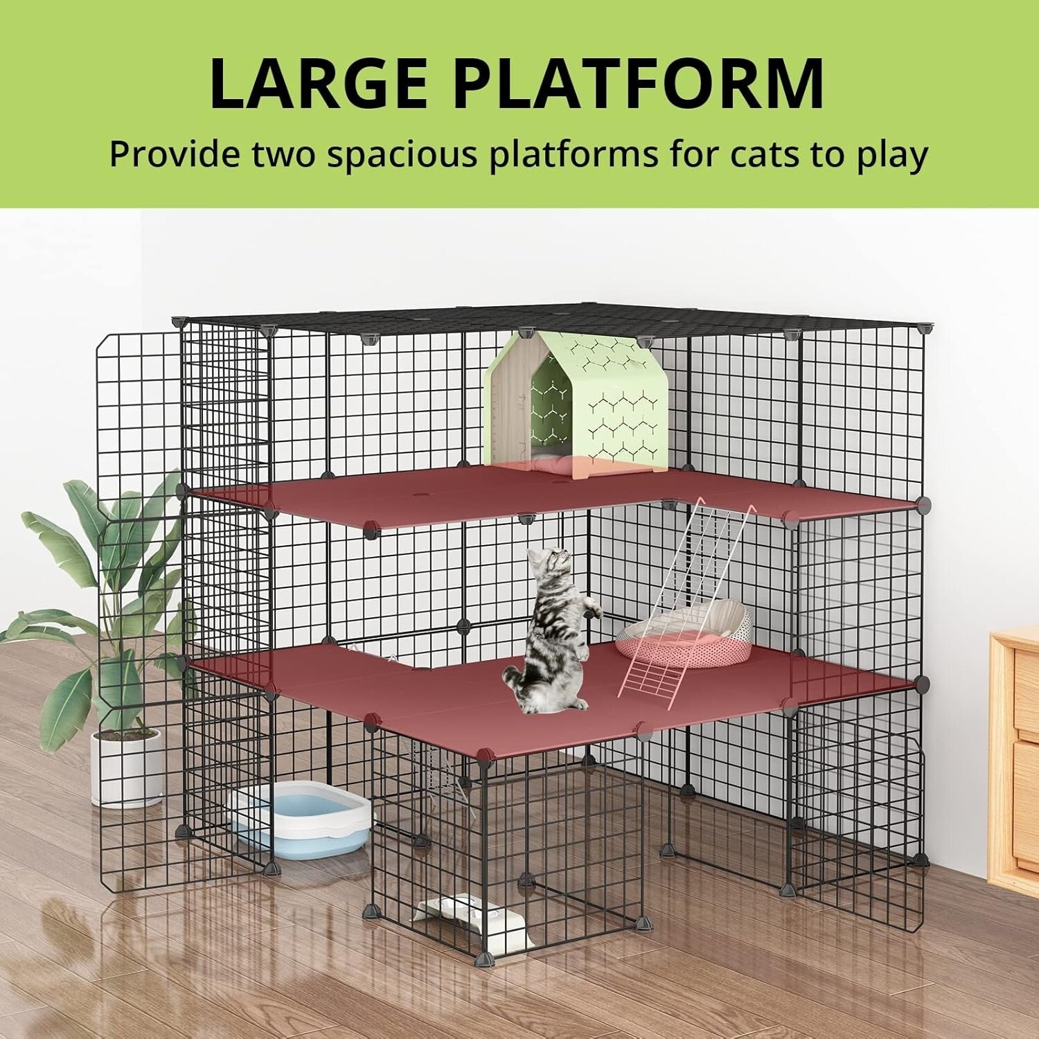 Detachable Indoor Cat Crate - 41” Playpen for 1-4 Cats with Ramp & Organization