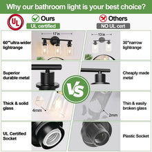 Load image into Gallery viewer, Versatile Matte Black 3-Light Bathroom Fixtures with Touch Control &amp; Glass Shade