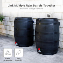 Load image into Gallery viewer, Sleek Black 50-Gallon Eco Rain Barrel for Space-Saving Water Storage