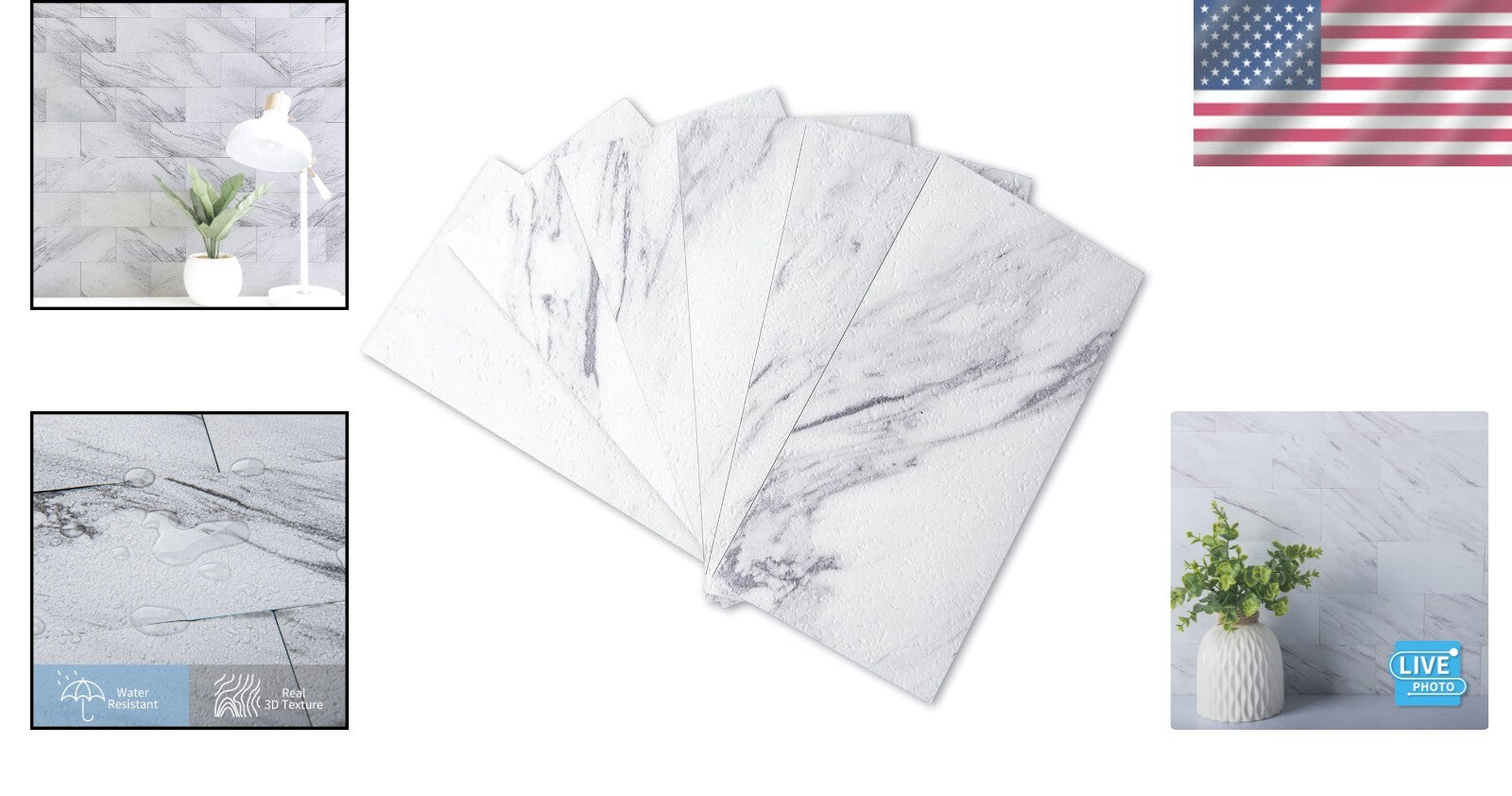 DIY-Friendly 3" x 6" White Granite Peel and Stick Backsplash for Kitchen & Bath