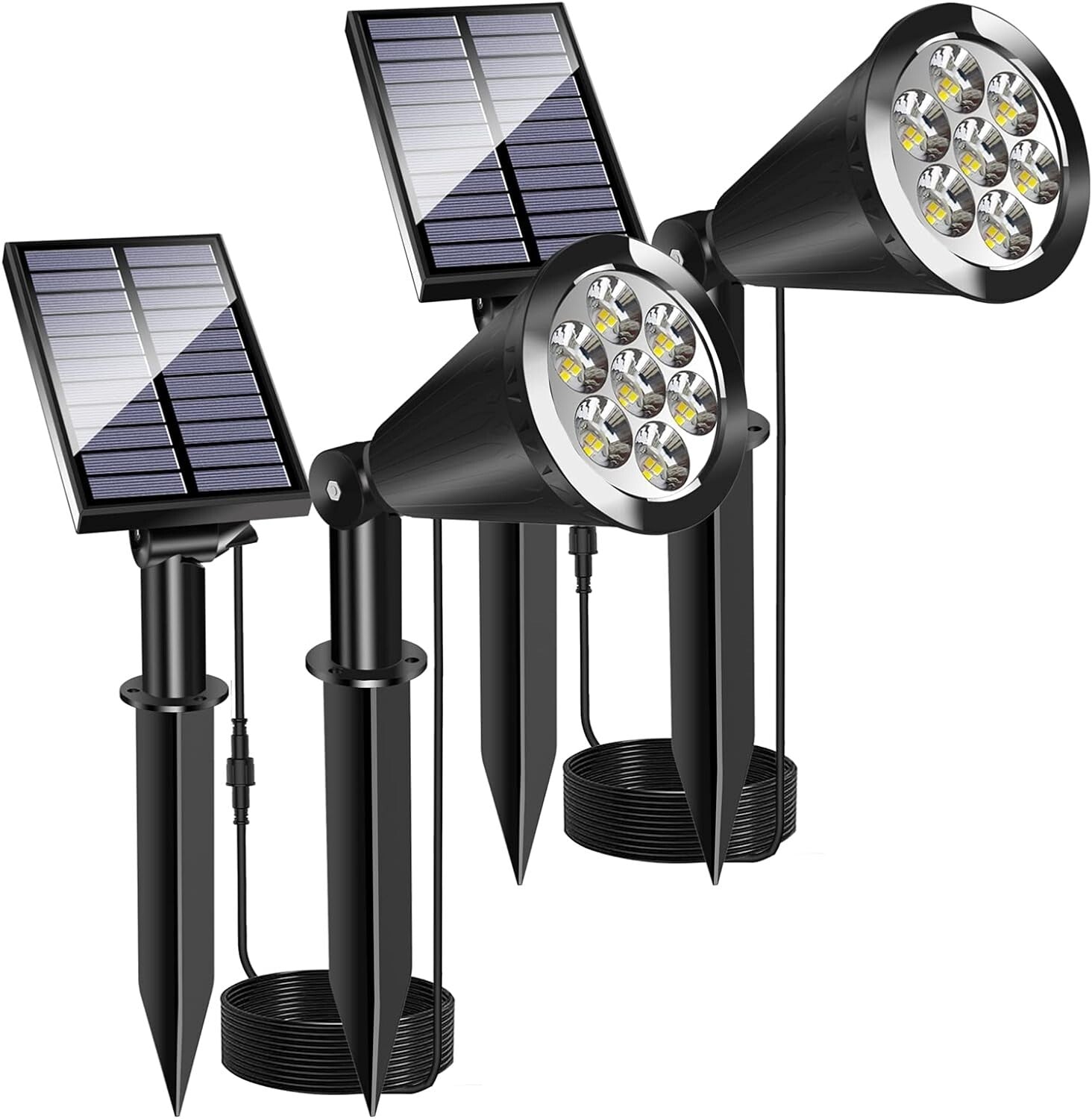 2-Pack Waterproof Solar Spot Lights with Adjustable Panels for Outdoor Elegance