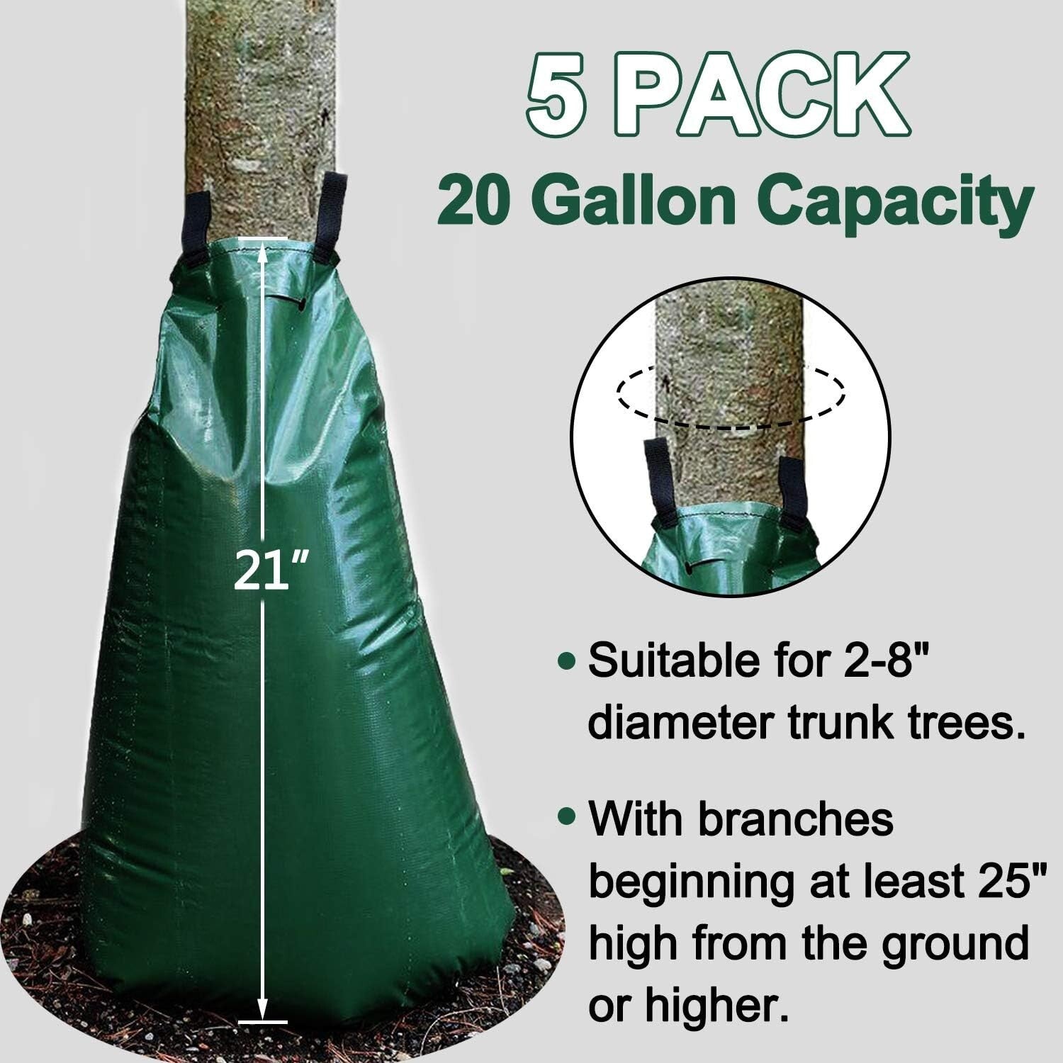 Efficient 20 Gallon PVC Tree Watering Bags - Reusable Drip Irrigation Set of 5