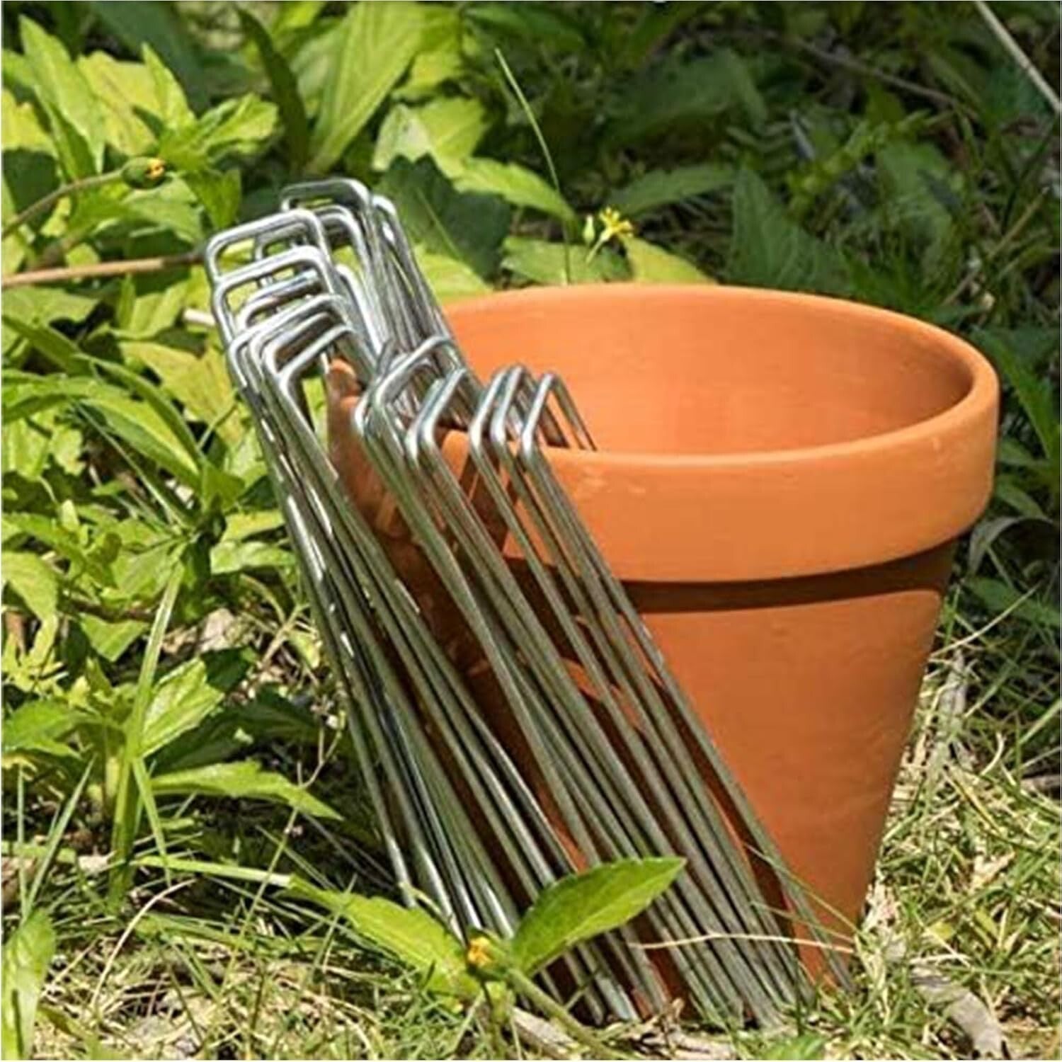 12” Heavy Duty Landscape Staples - 200 Galvanized Steel Pegs for Garden Use