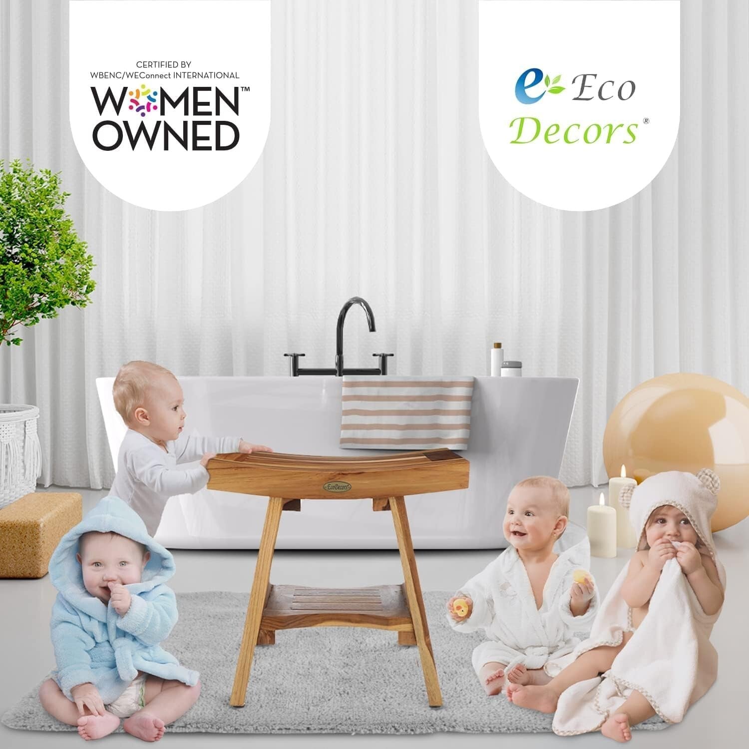 Premium Teak Shower Chair, 18-Inch Height - Durable, Stylish & Waterproof