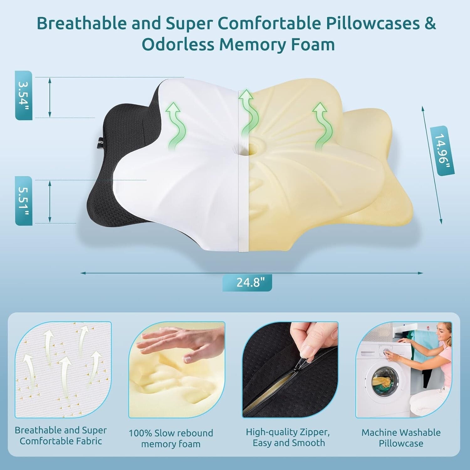 Soft Hypoallergenic Memory Foam Pillow - Ideal for Side, Back & Stomach Sleepers