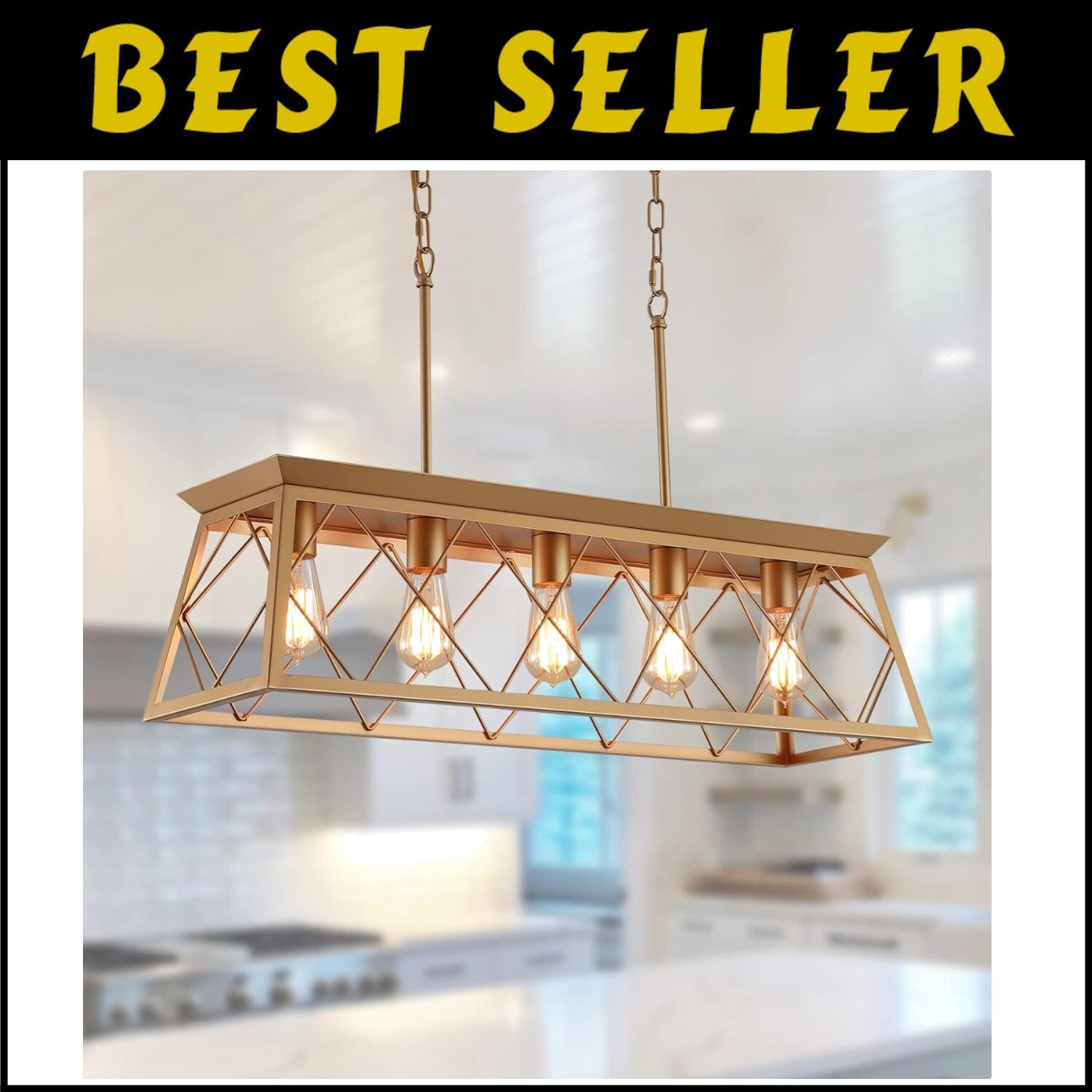 Adjustable 5-Light Gold Farmhouse Chandelier for Living Room and Dining Areas