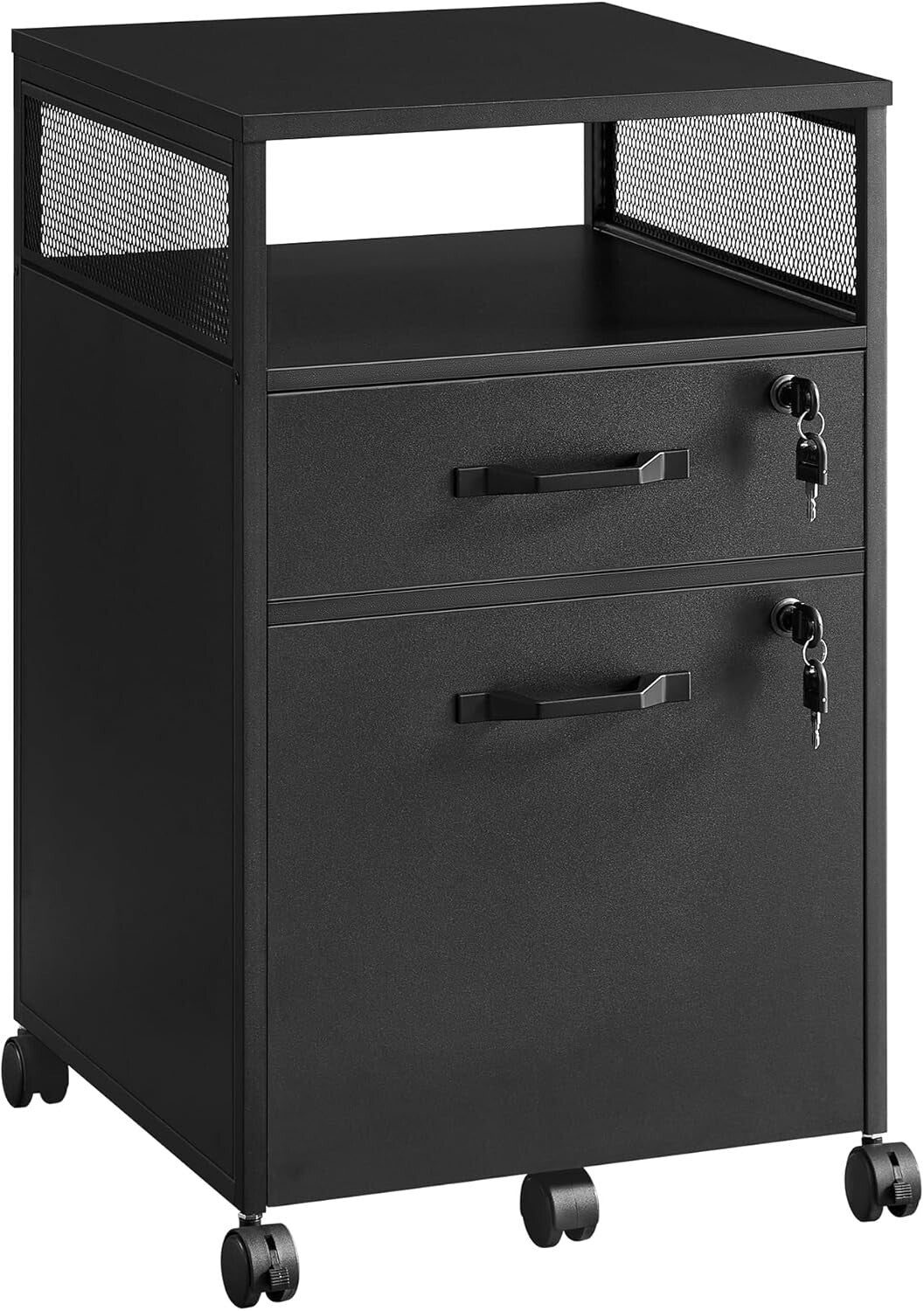 Sleek Mobile File Cabinet with Locking Drawers & Open Shelf - A4 & Letter Size
