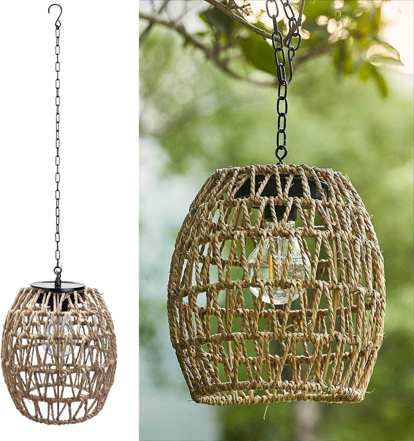 Charming Outdoor Solar Lantern - Woven Bamboo for Garden and Patio Lighting
