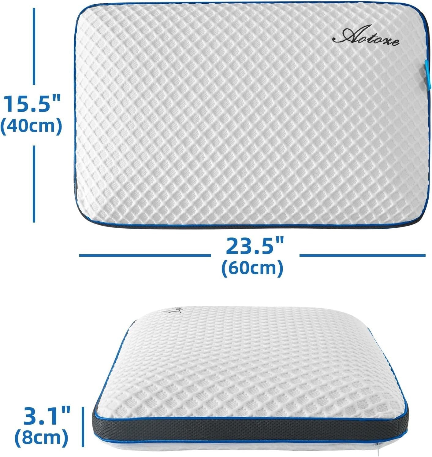 Breathable Flat Pillow for Sleep - Soft Gel Memory Foam, 23.5x15.5x3.1 Inches
