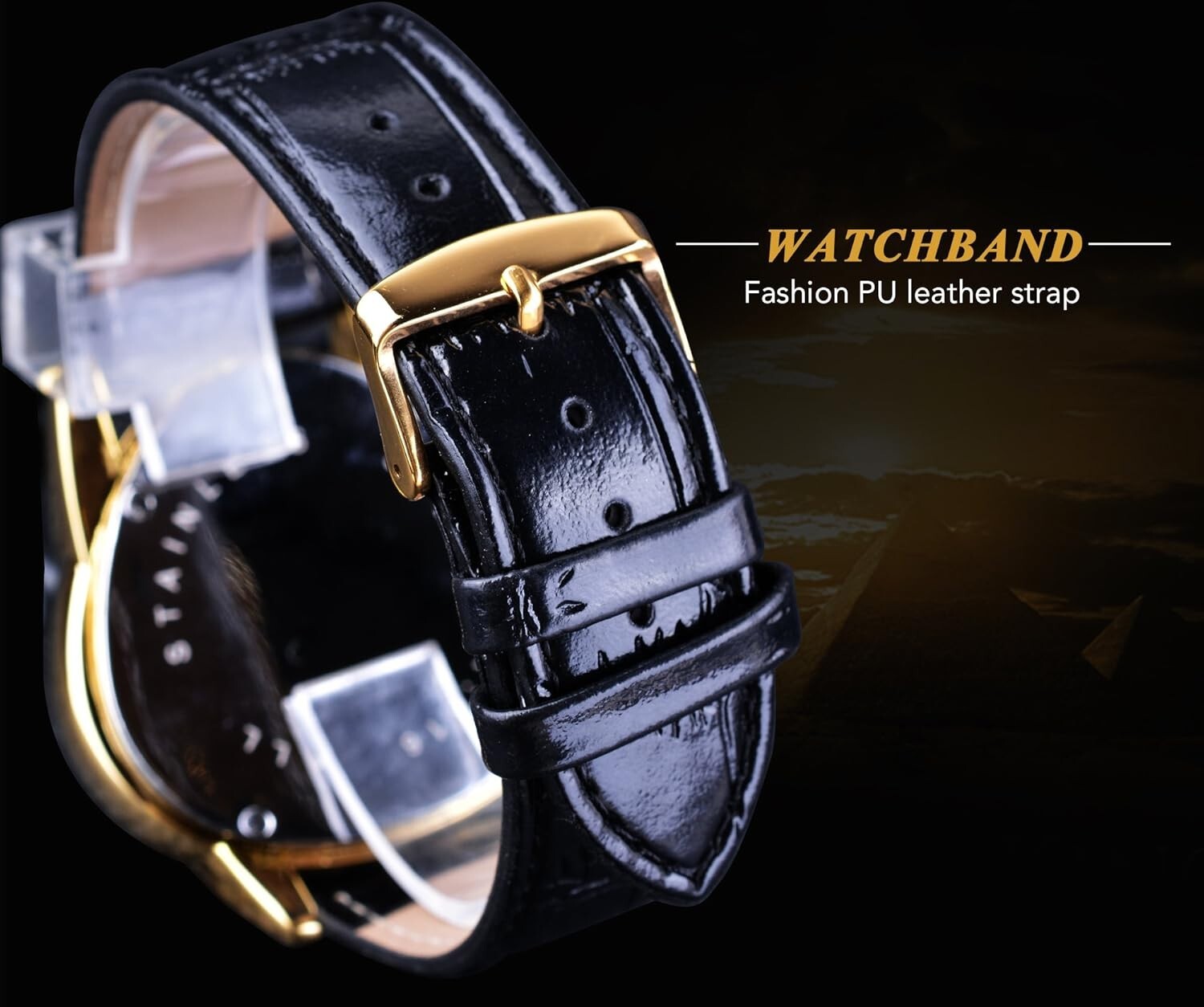 Elegant Mechanical Men's Watch with Pyramid Dial and Leather Strap Design