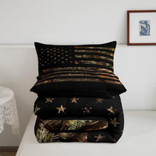 Load image into Gallery viewer, Rustic Camouflage Quilt Set - American Flag Design for Teen and Kids Bedroom