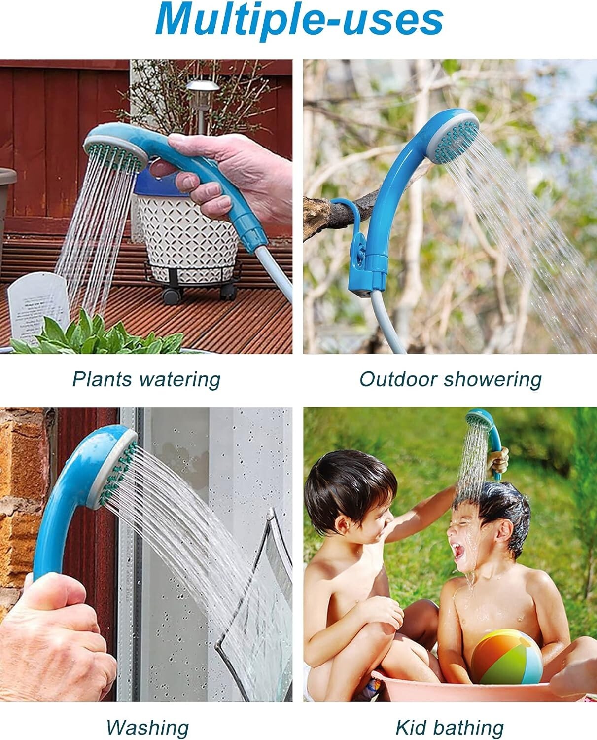 Versatile Indoor & Outdoor Portable Shower with USB Recharge - 90-120 Mins Use