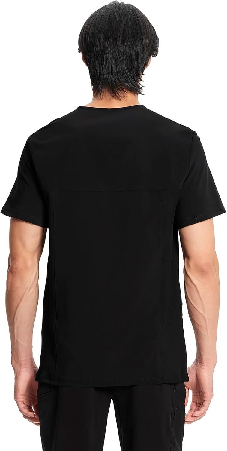 Stylish V-Neck Scrub Top for Men with Chest Pocket and Knit Back Panels