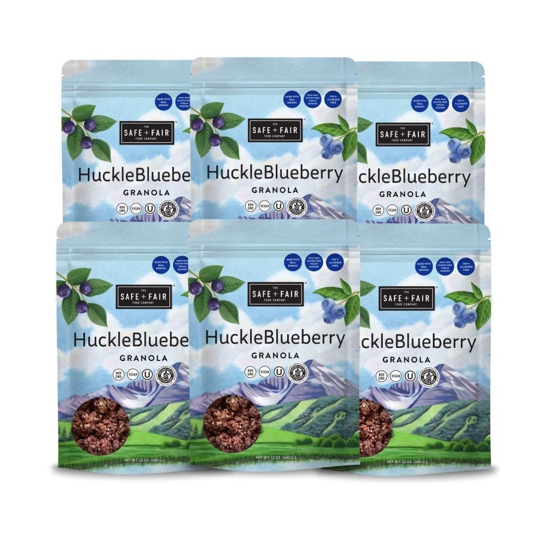 Allergen-Free HuckleBlueberry Granola - Delicious Crunchy Vegan Breakfast 6 Pack