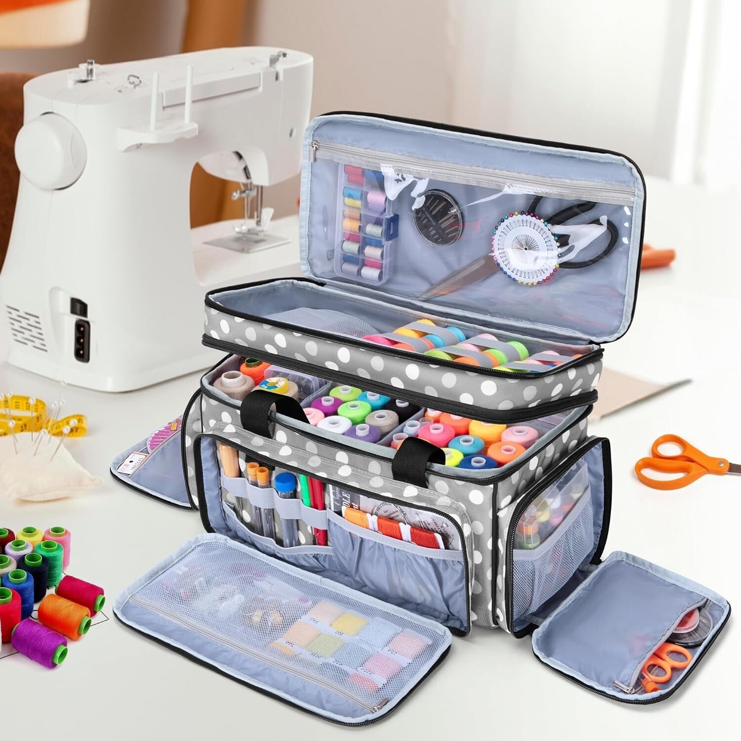 Durable Heavy-Duty Sewing Supplies Organizer Bag with Clear Pocket and Dividers