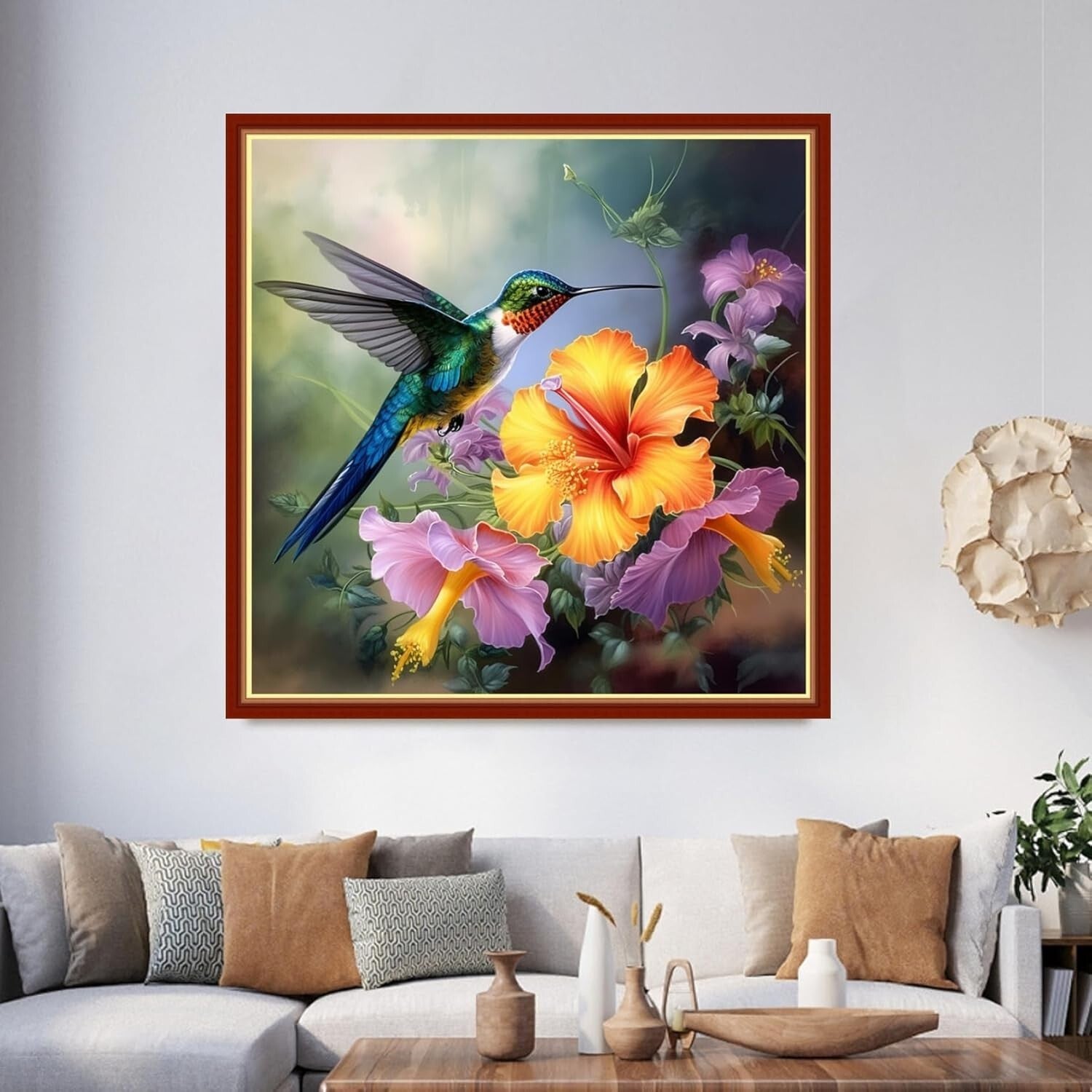 DIY Cross Stitch Embroidery Kit for Adults - Hummingbirds Theme, 17.7 x 17.7 in