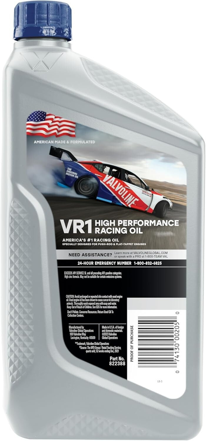 Extreme Wear Protection VR1 10W-30 Racing Oil, 6 QT Case - Race Ready Formula
