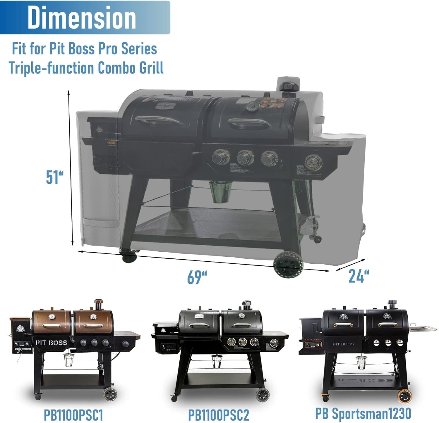 600D Heavy-Duty Pit Boss Grill Cover for PB1100 Pro Series & 1230 Combo Grills