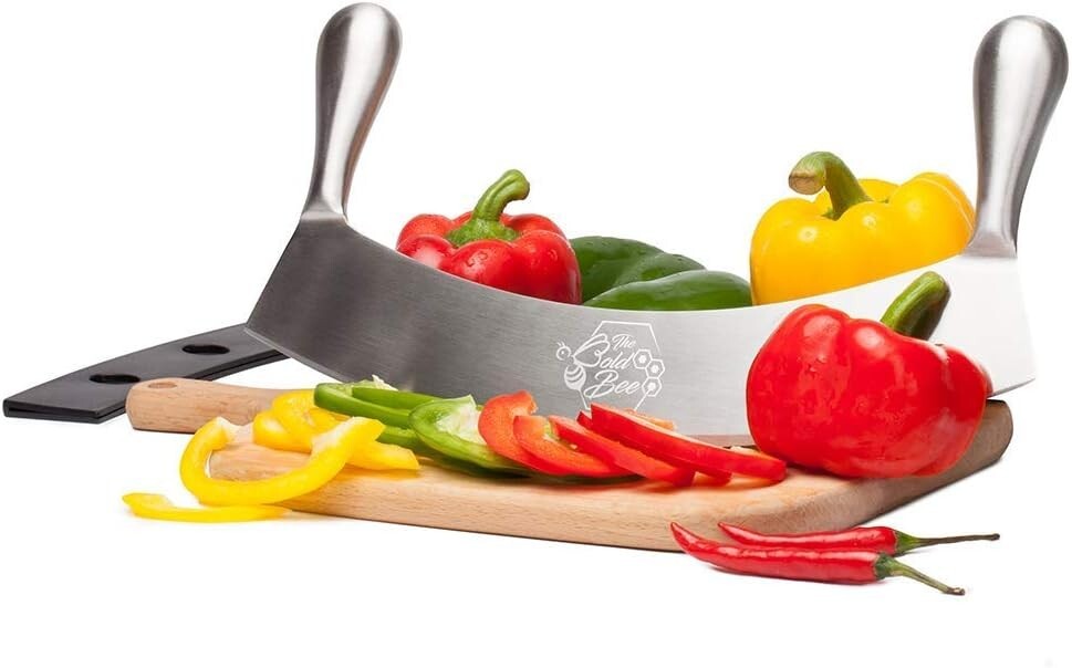 Ergonomic 12" Mezzaluna Knife & Protective Cover - Ideal for Chopping & Dicing