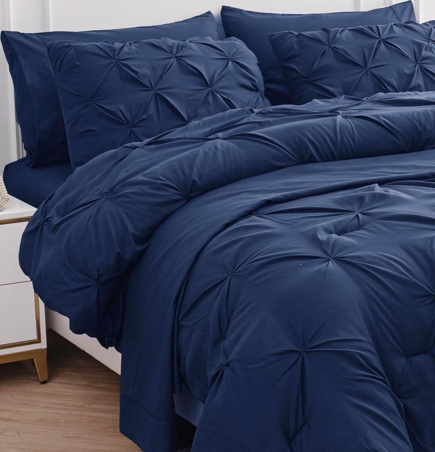 Cozy 7-Piece King Comforter Set - Soft Navy Bedding with Pillow Cases & Shams