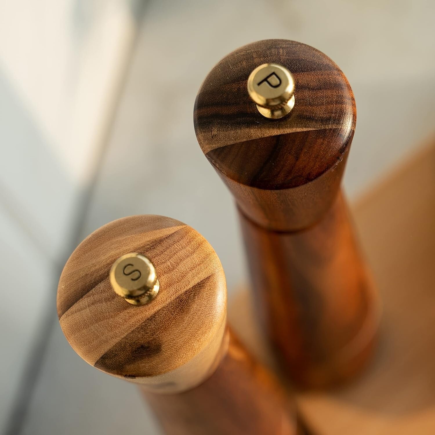 Elegant Acacia Wood Salt and Pepper Grinder Set with Adjustable Ceramic Mill
