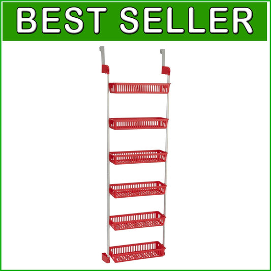 Chic 6-Tier Basket Organizer with Hooks – Space-Saving Red Storage Solution