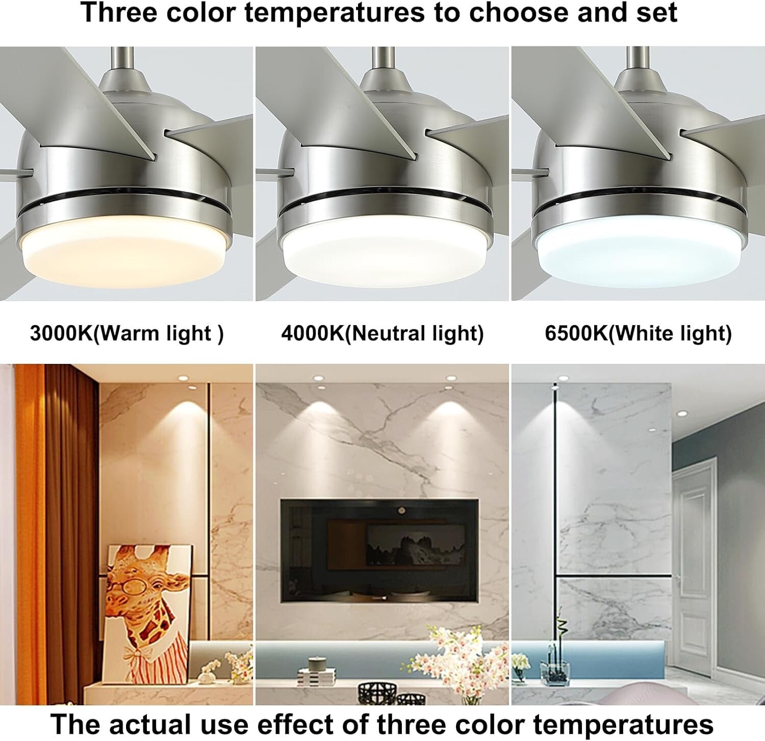 52-Inch Adjustable Ceiling Fan LED Light, 3 Color Temperatures & Remote Control