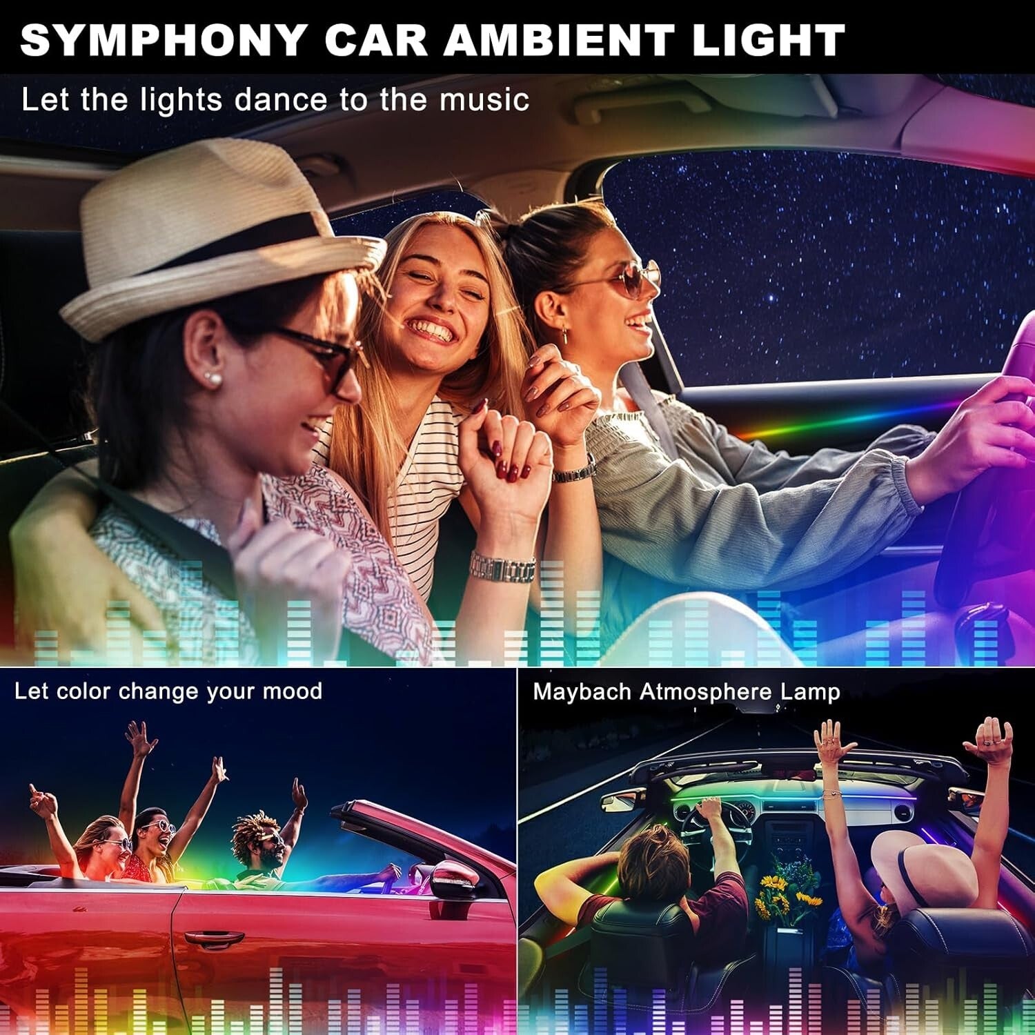 Customizable Car Interior LED Lighting Kit - Wireless APP with 16 Million Colors