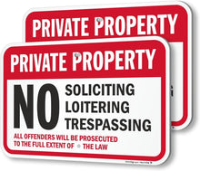 Load image into Gallery viewer, 2-Pack Private Property No Soliciting Signs - Durable 12x18" Aluminum Design