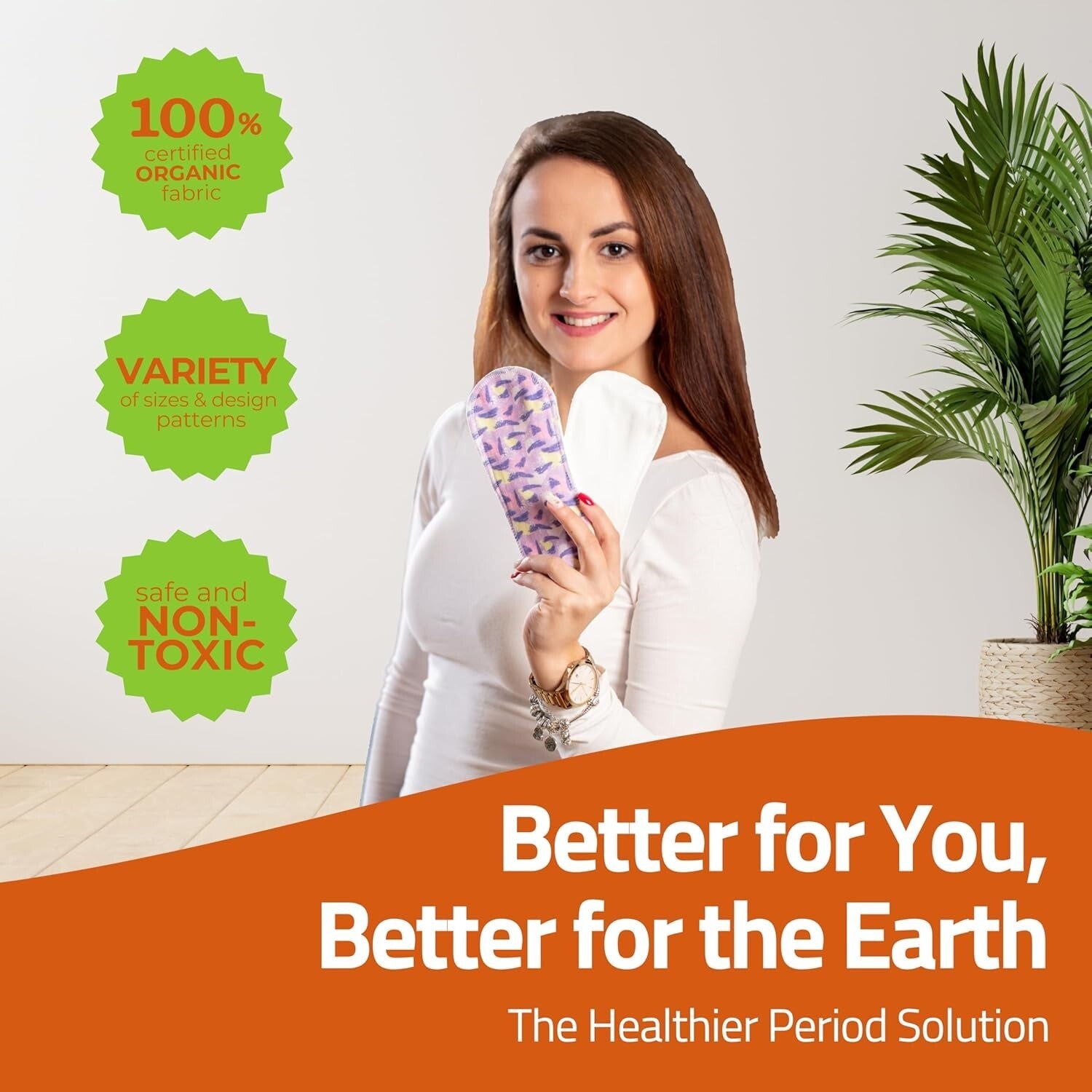 Biodegradable Heavy Flow Reusable Period Pads - Soft Organic Cotton 6-Pack