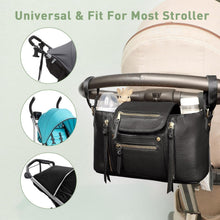 Load image into Gallery viewer, Practical Black Stroller Organizer with Adjustable Strap &amp; Insulated Pockets