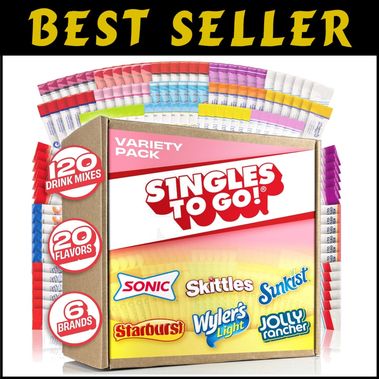 Bulk 120ct Drink Mix Pack – Sugar-Free 20 Flavors from Skittles, Sonic & More
