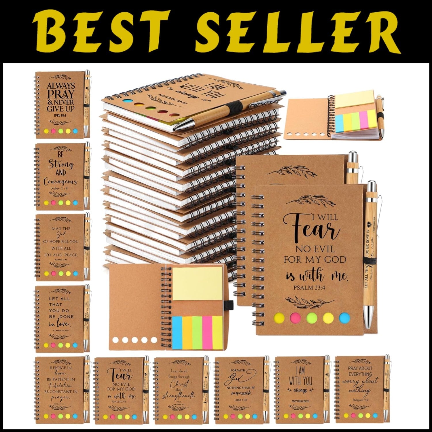 Elegant 100-Piece Bible Theme Notebooks & Bamboo Pens for Spiritual Note-Taking