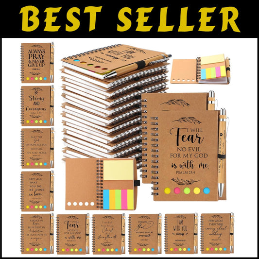 Elegant 100-Piece Bible Theme Notebooks & Bamboo Pens for Spiritual Note-Taking