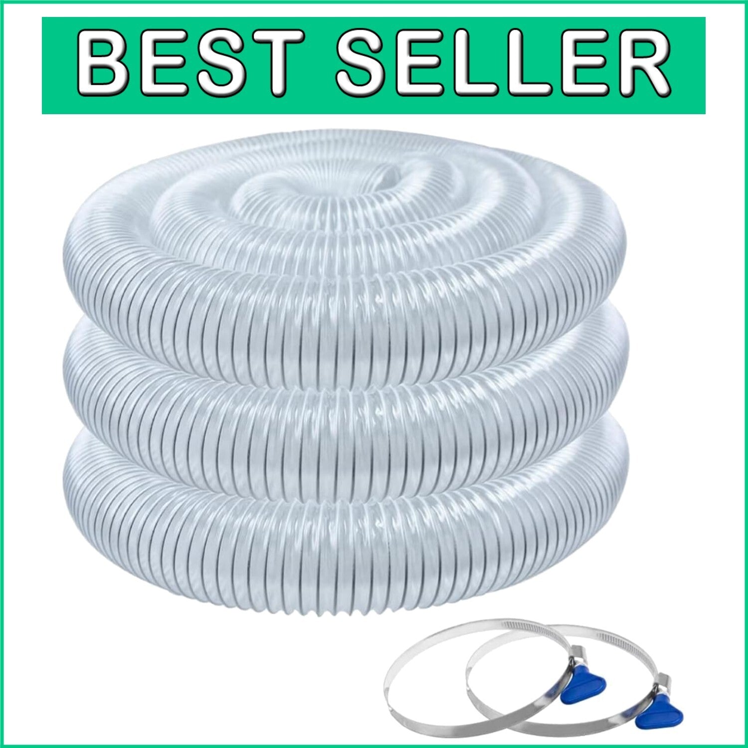 2-1/2" x 20' PVC Dust Collection Hose with 2 Stainless Steel Clamps - Worksho...