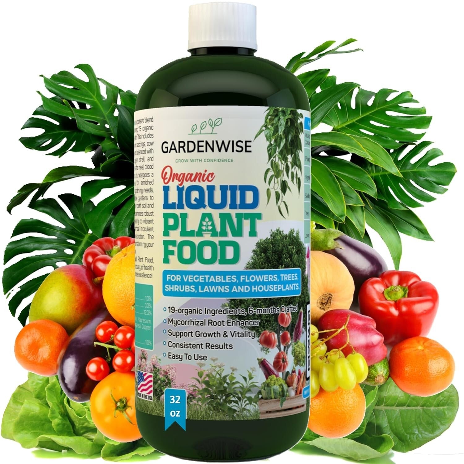 Organic Liquid Plant Food - Mycorrhizae-Enriched All-Purpose Fertilizer 32 oz