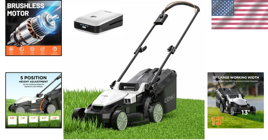 Battery-Powered Lawn Mower: 13" Cutting Width with Brushless Motor & 4Ah Battery