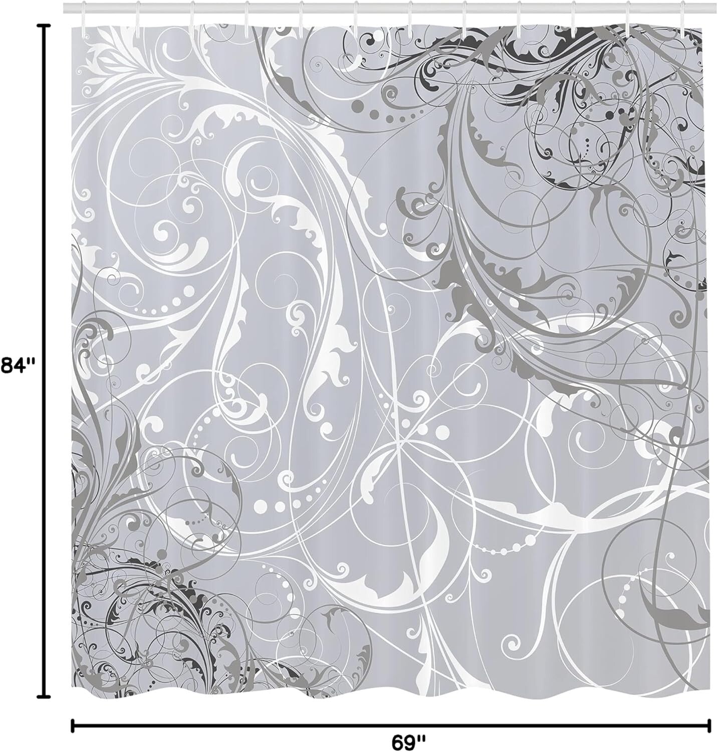 Unique Baroque Floral Shower Curtain - 69" W x 84" L with 12 Hooks Included